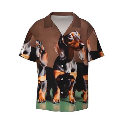 Chemise boutonnée à manches courtes imprimée teckel Weiner coupe classique avec poche