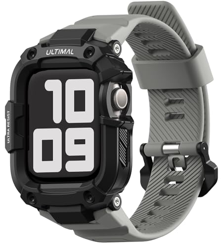 Image of ULTIMAL Rugged Band with Case for Apple Watch 44mm, Military-Grade Shockproof Protective Strap for Men, All-in-One Outdoor Sport Watch Band Compatible with iWatch Series 6 /5 /4 /SE3 /SE2 /SE (Grey)