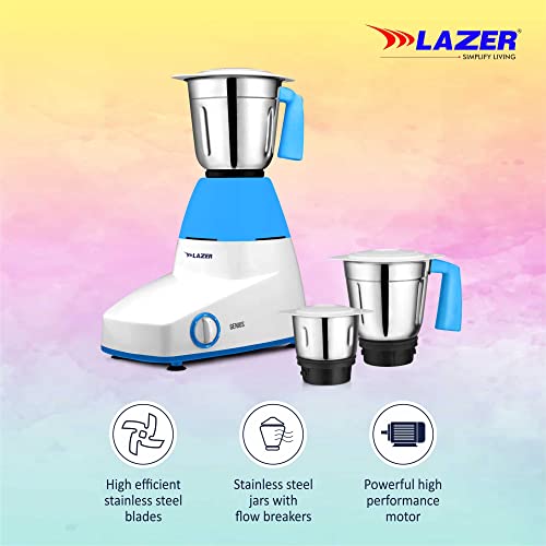 Image of Lazer Genius 3 Jars 550W Mixer Grinder (White Sky Blue)