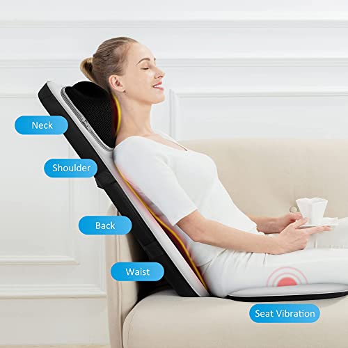 Image of Snailax Back Massager with Heat, Adjustable Shiatsu Neck Massage Chair Pad | 4 Adjustable Neck Nodes, Full-Back Shiatsu & Rolling, Spot Massage, Heat, 2-Level Seat Vibration, 15-Min Auto-Off