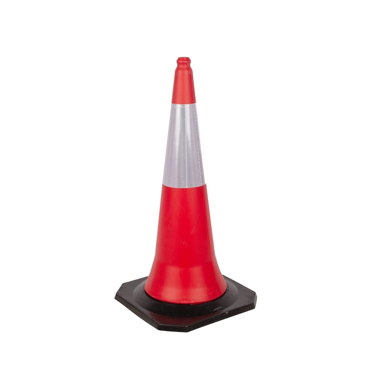 Champion Traffic Cone with PE Base - 1 MTR | PPC Road Safety Reflective Traffic Cone | High Visibility Red Street Cone | Portable Wind Resistant Outdoor Cone with Black Base