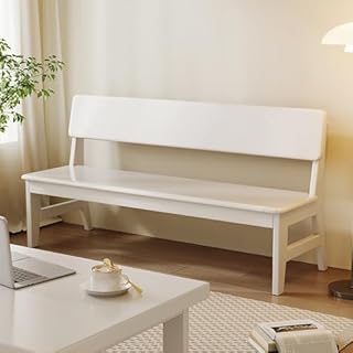 Solid Wood Farmhouse Bench with Backrest White 140 * 45 Double Long Bench for Home Living Room Entryway and Dining Table Rustic Wooden Bench for Balcony Farmhouse Style Long Bench