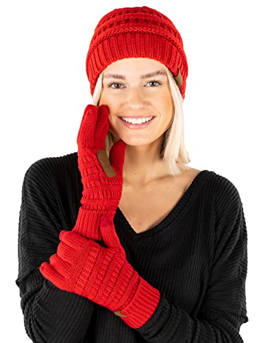 Image of Funky Junque Women's Beanie & Touchscreen Gloves Set - Soft 100% Acrylic Knit Winter Hat and Gloves, Cozy Cold Weather Gift