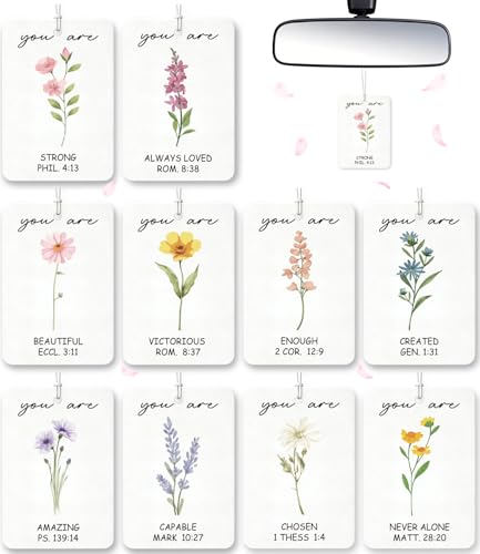 Image of 10PCS Christian Car Air Fresheners - Inspirational Floral Bible Verse Christian Car Accessories for Women - Car Mirror Hanging Accessories, Christian Gifts, Religious Gifts for Women