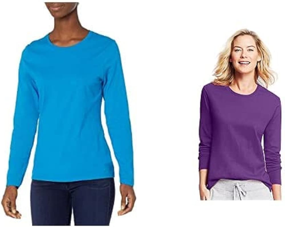 Hanes Womens Perfect-T Long Sleeve T-Shirt - 2 Pack Medium Ebony & Deep Dive