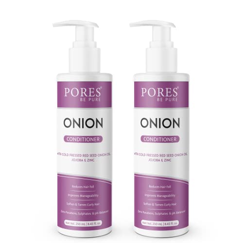 Image of PORES Be Pure Onion Hair Conditioner | Red Onion & Zinc for Thicker, Stronger Hair | Reduces Hair Fall & Frizz | Deep Nourishment for Dry, Weak Hair | Unisex - (250 ml X 2)