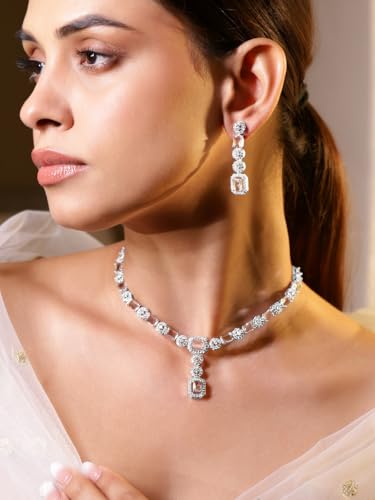 Image of Rubans American Diamond Zirconia Necklace Set Stylish Jewellery Gift for Women & Girls