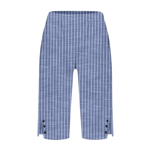 Cotton Linen Capri Pants for Women 2025 Knee Length Summer Capris Straight Leg Loose Beach Bermuda Shorts with Pocket3