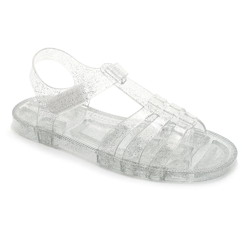Image of Toddler Sandals Jelly Shoes Girls Unisex Boy Flat Retro Slides Clear Kids Water Slippers Slingback Summer Beach Size 8 Adjustable Buckle Glitter Dress Soft