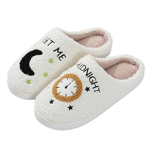 FAYUEKEY Slippers for Women House Indoor Meet Me at Midnight Fuzzy Bedroom Shoes