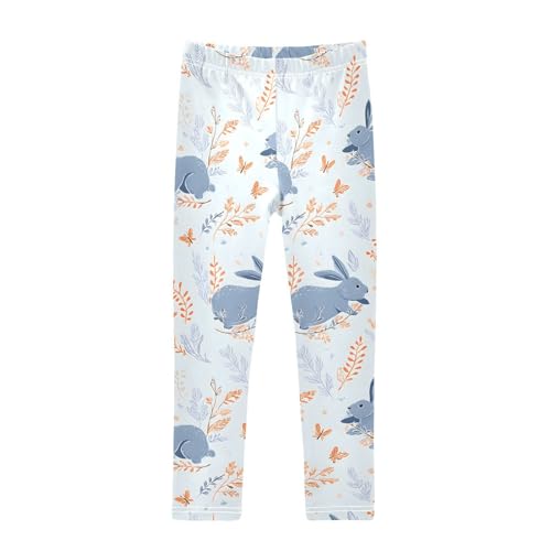 ALAZA Girls' Leggings Children's Yoga Pants Skinny Printed Dance Blue Rabbit Oat Comfortable 4T