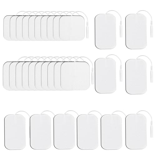 URHRHU 30 Piezas Electrodos Autoadhesivos, Parches Electroestimulador 3 Tamaños 4 x 4 cm/4 x 6 cm/5 x 5 cm, Electrodos Reutilizables Compatibles con Dispositivos TENS EMS