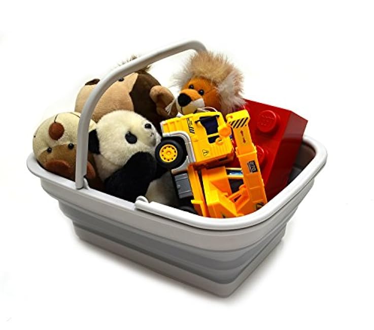 SAMMART SAMMART 9.2L (2.37Gallon) Collapsible Tub with Handle - Portable Outdoor Picnic Basket/Crater - Foldable Shopping Bag - Space Saving Storage Container (1, Grey)