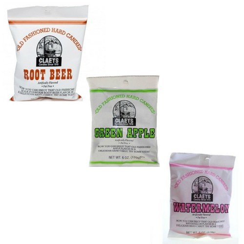 Claeys Old Fashioned Hard Candy Variety Three Pack - Summer Collection - Watermelon, Green Apple, and Root Beer - 18 Oz Total Weight