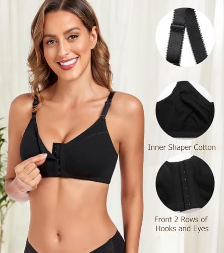 Image of Lemorosy Women's Front Closure Cotton Bra Comfortable Wireless Full Coverage Unlined Non Padded Bralette