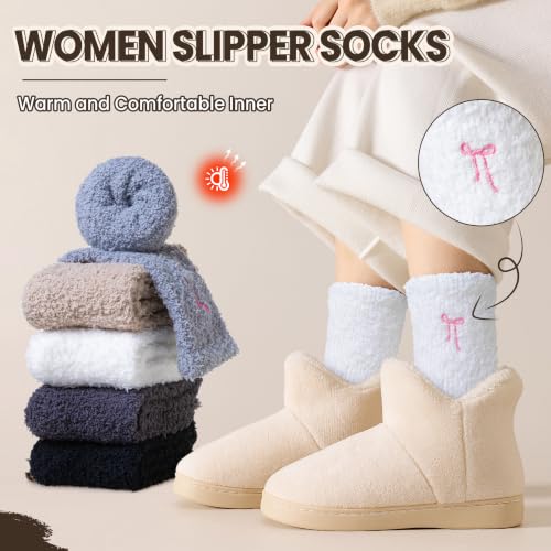 Image of Eocom Fuzzy Socks for Womens Warm Fluffy Winter Cozy Thick Plush Slipper Sleep Comfy Crew Christmas Socks 5 Pairs