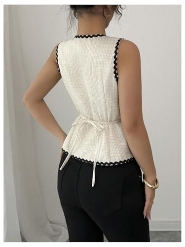 GORGLITTER Women's Pearls Button Down Vest Tops Sleeveless Office Work Suit Vests Waistcoat3