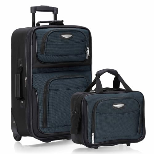 Travel Select Amsterdam 2-Piece Softside Expandable Rolling Luggage Set, 2-Wheel Suitcase with Travel Tote, Lightweight Durable Polyester, Navy