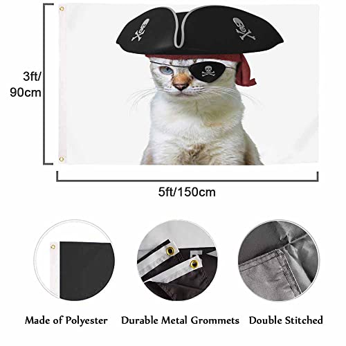 Swono Cat Pirate Flag 3X5 Ft Funny Animal Skull Blindfold Triangular Hat Kitten Captain Flag Big Flag For Outdoor Indoor Office Workplace Home Garden Business #TOP1