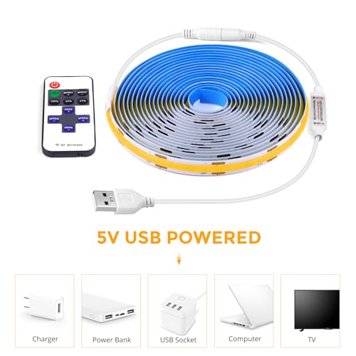 LRGBST DC5V USB Dimmable COB LED Streifen, 2M Warmweiß COB LED Strip Light with Remote control Dimmer For Innen Küche Bedroom Wohnzimmer Beleuchtung
