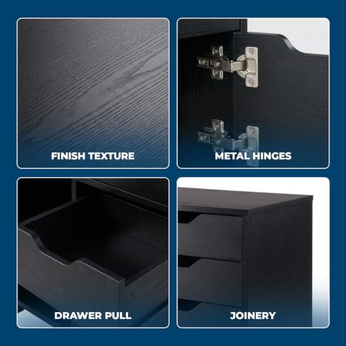 Image of Winsome Halifax Mobile Storage Cabinet with 2 Doors & 4 Drawers, Black