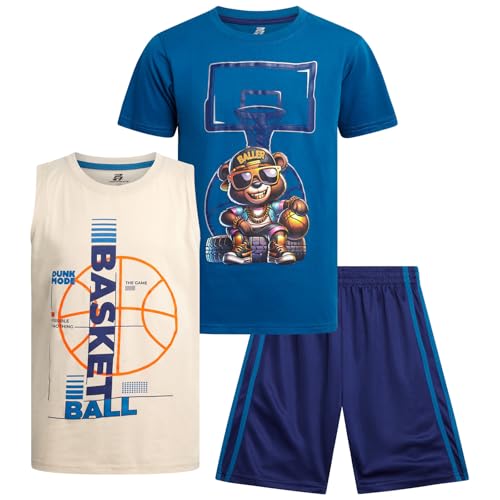 Image of Pro Athlete Boys Active Shorts Set - 3 Piece Athletic Dry Fit Graphic Tees Tank Tops and Basketball Shorts for Boys