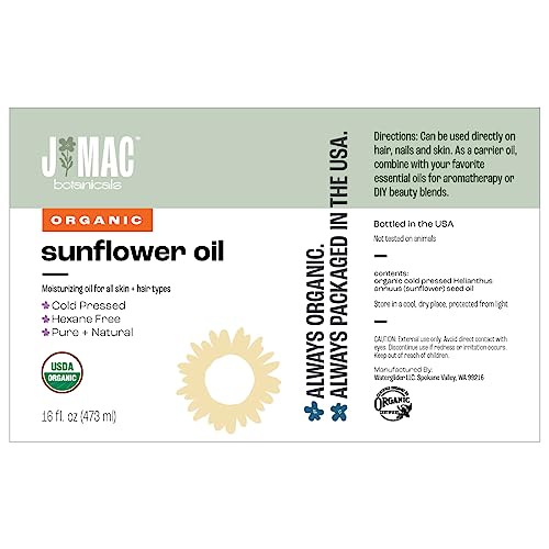 J Mac Botanicals Organic Sunflower Oil (16 Oz Glass Bottle) Usda Organic Certified 100% Pure Carrier Oil thumb #8