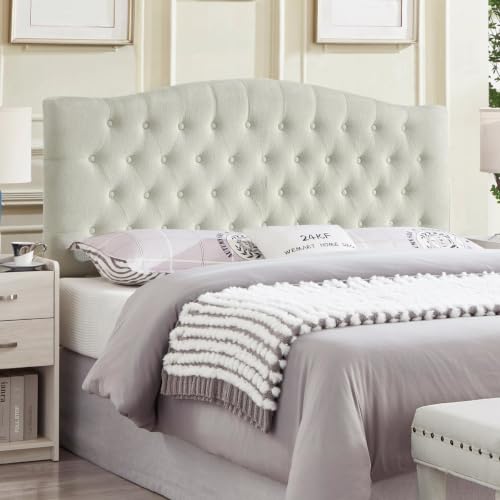 24KF Boucle Upholstered Tufted Button Queen Headboard and Comfortable Fashional Padded Queen/Full Size headboard,6025-Q-Boucle-Beige