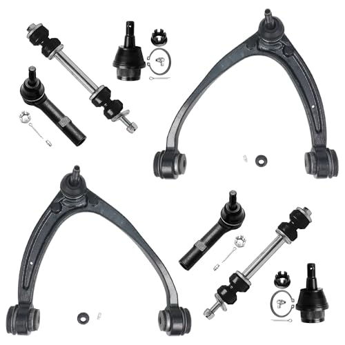 Image of Detroit Axle - Front 8pc Suspension Kit for 2007-2013 Chevrolet Silverado 1500 GMC Sierra Yukon XL Suburban 1500 Tahoe Avalanche Escalade, Upper Control Arms Lower Ball Joints Outer Tie Rods Sway Bars