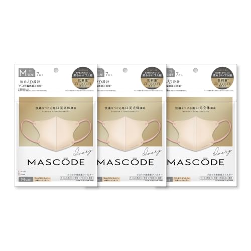 [MASCODE] 【 マスコード 公式店】マスク 不織布 バイカラーマスク 血色マスク 立体 花粉症 大きめ 小さめ 3Dマスク Mサイズ 3袋セット（1袋7枚入） (［WEB限定］アイボリー（ピンク紐）)のサムネイル