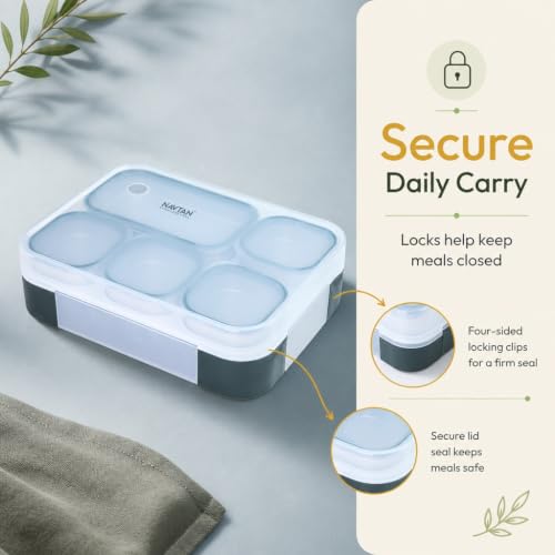 Image of ZenBox Stainless Steel Bento Lunch Box, Leak-Resistant Tiffin Box, BPA-Free Food Container for Office, School and Everyday Use (Green, 5 Compartment)