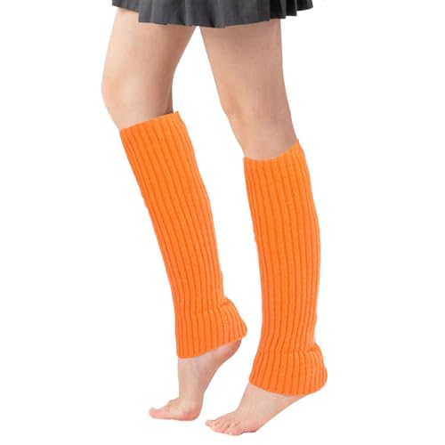 Lopsity Women Leg Warmer Knitted Stirrup Leg Warmers Orange Socks Winter Extra Soft long Socks for Yoga Dance Halloween sock (orange-A L)