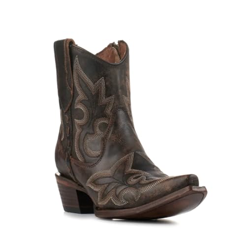 Corral Boots Women's Embroidery & Zipper Ankle Boots | Snip Toe Low Heel Cowhide Leather Western Cowboy Boots for Women2