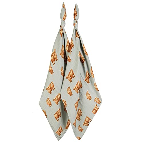 Image of Highland Cow Bamboo Muslin Two-Piece Burp Cloth Set