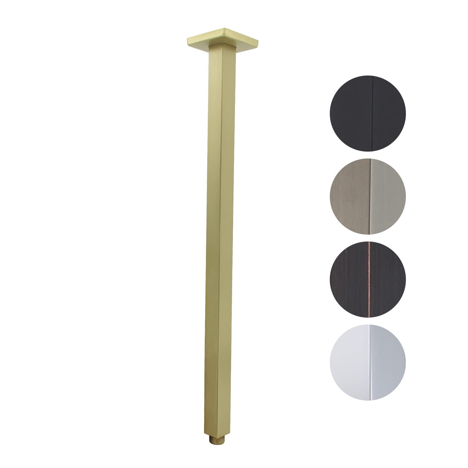 Shower Arm with Flange 24 Inches Ceiling Mount Square Straight Extender Extension Pipe Replacement, Extra Long Shower Arm For Fixed Rain Shower Head or High Ceiling, NPT 1/2 to G1/2, Brushed Gold