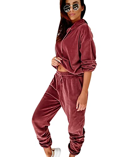 Chandal de Terciopelo Mujer Talla Grande Conjunto Chándal Mujer Completo Loungewear Chandal Deportivo Tallas Grandes Señora Largo Tracksuit Women Chandals Mujer Invierno Chandales Mujeres Rojo XXL