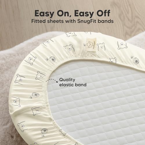 Image of 2-Pack Organic Bassinet Sheets for Girls, Boys - 100% Cotton Bassinet Mattress Sheets Compatible with Halo Bassinest Swivel Sleeper, Graco, Baby Delight, Chicco, Fitted Bassinet Sheets (Bumble Bear)
