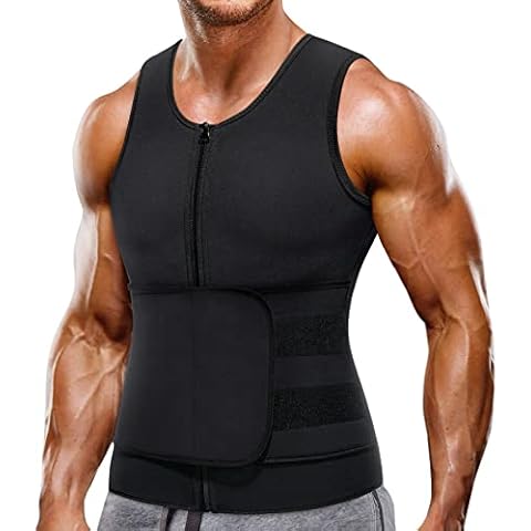 Wonderience Neoprene Sauna Suit for Men Waist Trainer Vest Zipper Body Shaper with Adjustable Belt Tank Top (Black, Medium) Cover