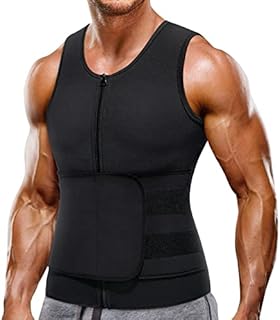 Wonderience Neoprene Sauna Suit for Men Waist Trainer Vest Zipper Body Shaper with Adjustable Belt Tank Top (Black, Large)