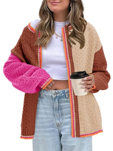 Saodimallsu Womens Color Block Cardigan Sweaters Open Front Chunky Knit Colorful Winter Sweater Coats