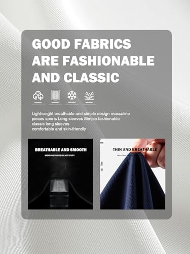 Men's Athletic Sport Casual Button Down Shirt, Blue Cotton Blend,Long Sleeve, Breathable Comfort Fit for Daily Wear3