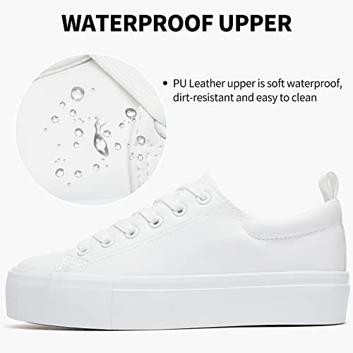 SERNIAL Womens White Platform Sneakers PU Leather Platform Shoes Walking Shoes for Women4