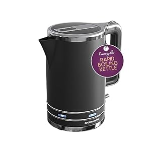 Andrew James Electric Kettle, Matte Black, Fast Boiling, Cordless, Large 1.7L Jug, 3000W, Reusable Filter, Quiet Dry Boil Protection, Modern, Compact, Slimline, Lumiglo