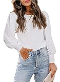 DOROSE Women Tops Long Sleeve Shirts Business Casual Puff Blouses for Work T Shirt White Medium