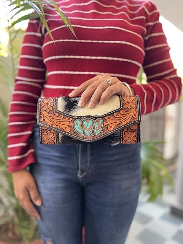Women Long Leather Wallet with Hand Tooled Carving Fashion Stylish Cash Holder Gift For Him (Brown-5)3
