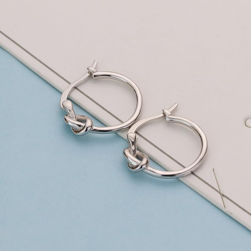 925 Sterling Silver Knot Hoop Earrings – 18K Gold Plated Minimalist Love Knot Design Small Huggie Hoops for Women & Men - Image 3