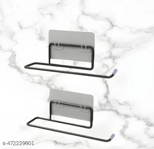 (Buy 1 GET 1) Self Adhesive No Drill Toilet Paper Holder/Tissue Paper Roll Holder/Hanger/Towel Bar Stand for Bathroom Accessories (Black, 2) Jy 8 1