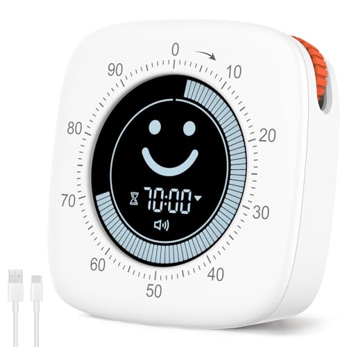 Cuteefun 100 Minuten Visueller Timer, Pomodoro Timer mit Smiley Display, Schnellschieber Einstellung, Stumm- und Vibrationsmodus, Einstellbare Lautstärke, Kurzzeitmesser für Küche, Arbeitszimmer