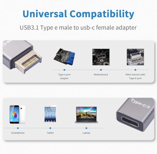 Image of USB Type- E to Type- C Front Panel Adapter USB 3.1 /3.2 Motherboard Internal Adapter Converter for PC, 10Gbps Speed Type-E Male to USB-C Female Connector, Aluminum Alloy Shell (Pack of 1)