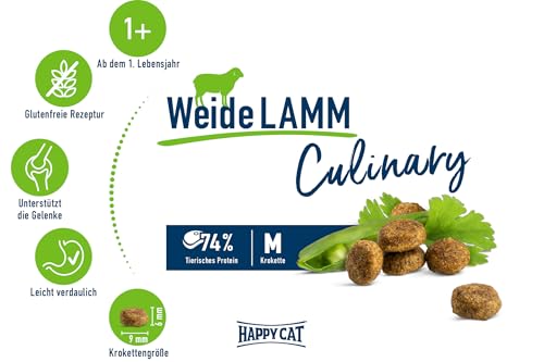 Happy Cat 70548 - Culinary Adult Weide Lamm - Katzen-Trockenfutter für ausgewachsene Katzen und Kater - 1,3 kg Inhalt